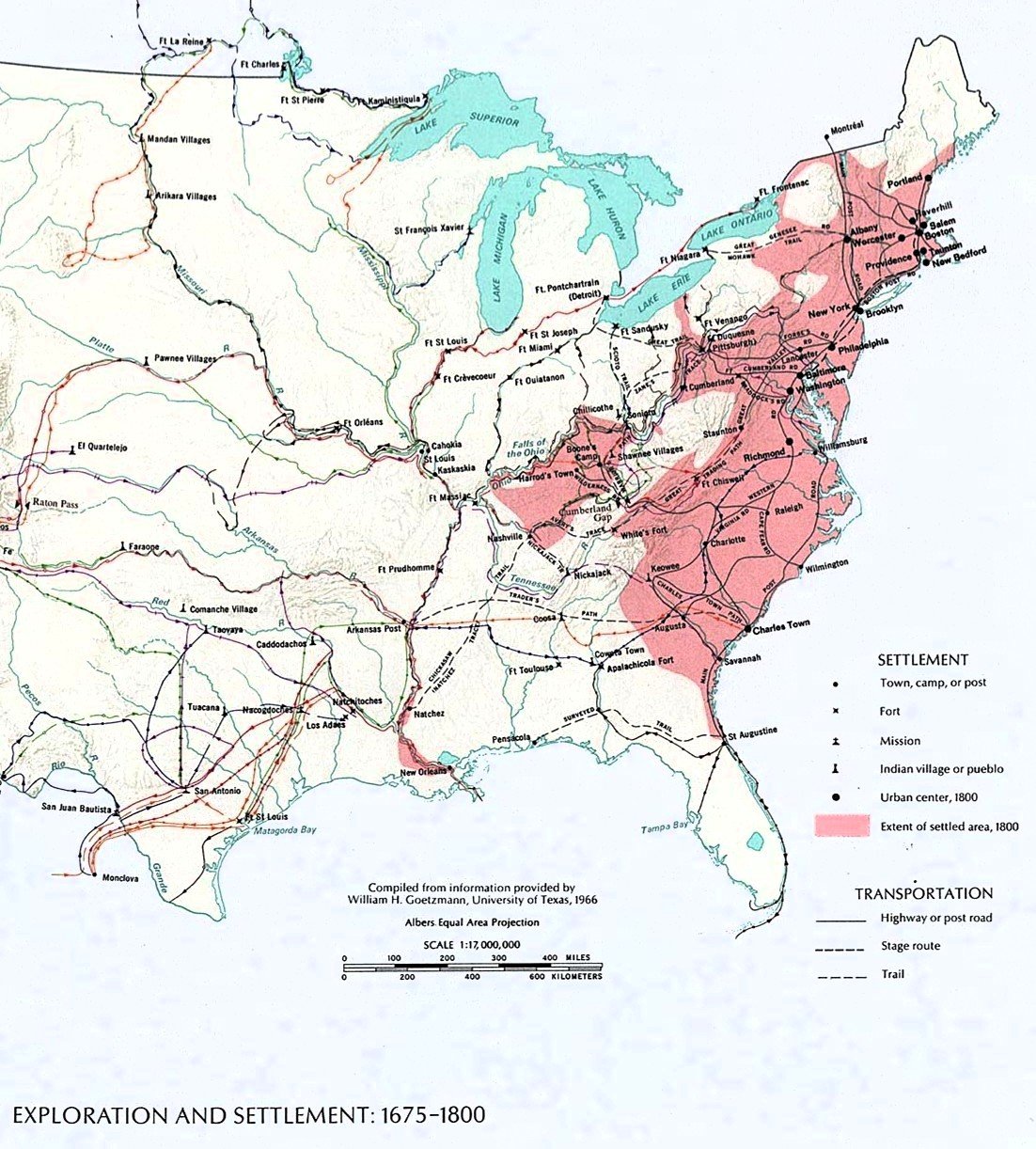 Exploration and Settlement map 1675–1800