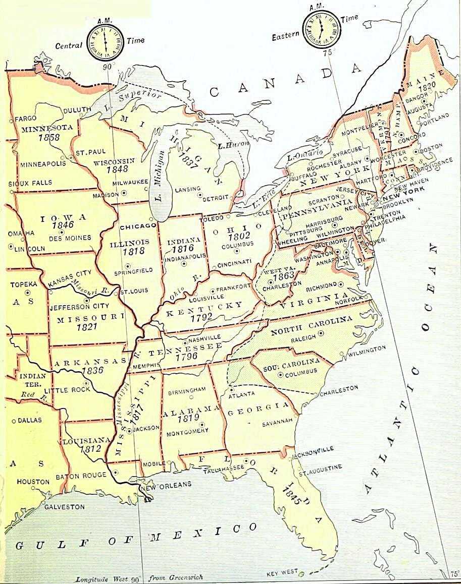 Map showing US state admission dates